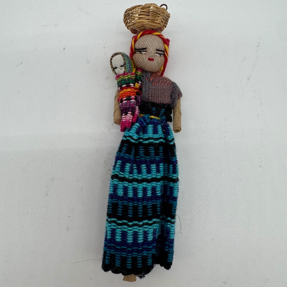 Vintage Guatemalan Worry Doll Fridge Magnet Hand Woven Mayan Folk Art Textile 5"